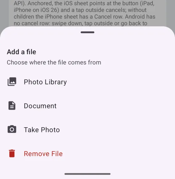 The Material 3 modal bottom sheet with icons on Android