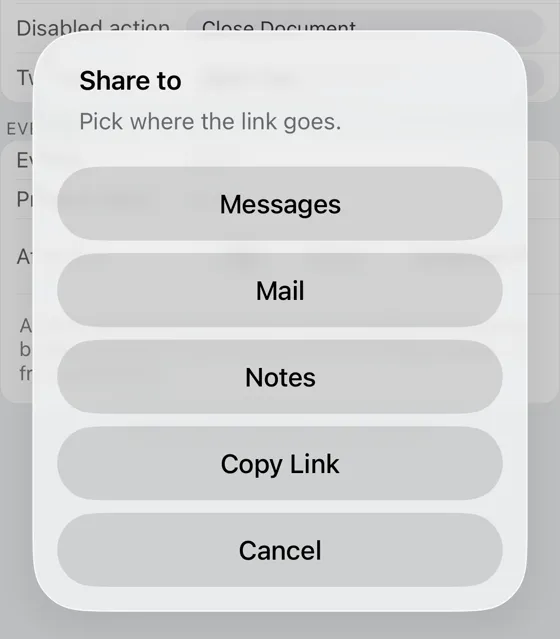 Five stacked buttons in an iOS alert
