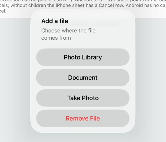 The action sheet as a popover without an arrow on iPad